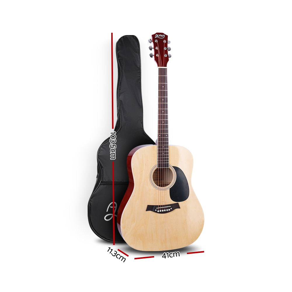 Alpha 41 Inch Acoustic Guitar Wooden Body Steel String Dreadnought Stand Wood-Audio & Video > Musical Instrument & Accessories-PEROZ Accessories