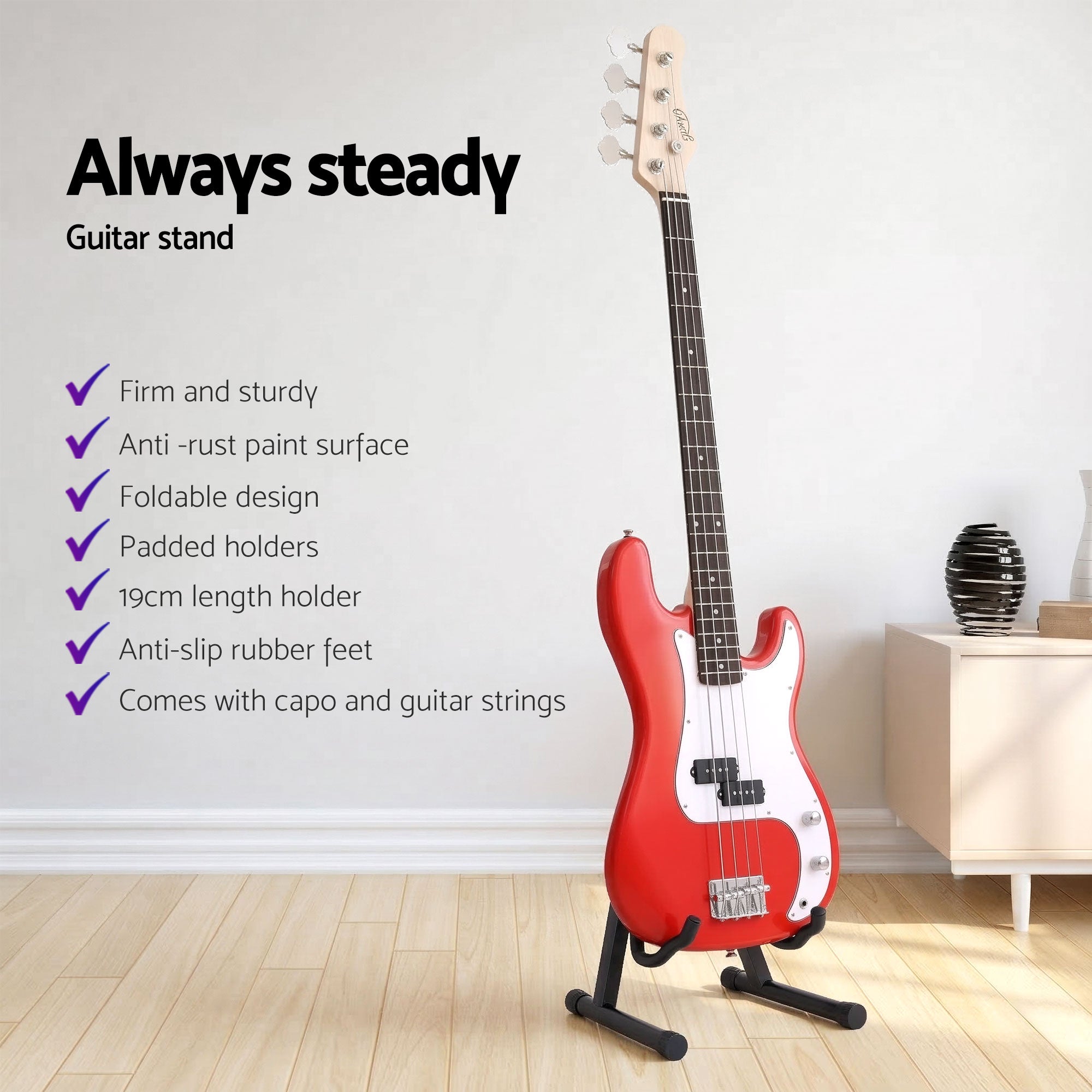 Alpha Electric Guitar Bass 47 Inch Set Kit 40W Bass Guitar Amplifier Guitar Stand Folding-Audio & Video > Musical Instrument & Accessories > Guitars-PEROZ Accessories