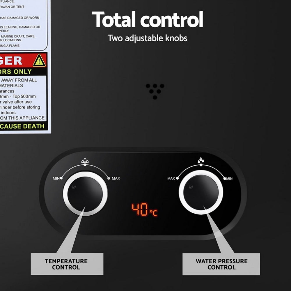 Devanti Portable Gas Water Heater LPG-powered System Black-Outdoor Recreation > Camping > Portable Toilets & Showers-PEROZ Accessories