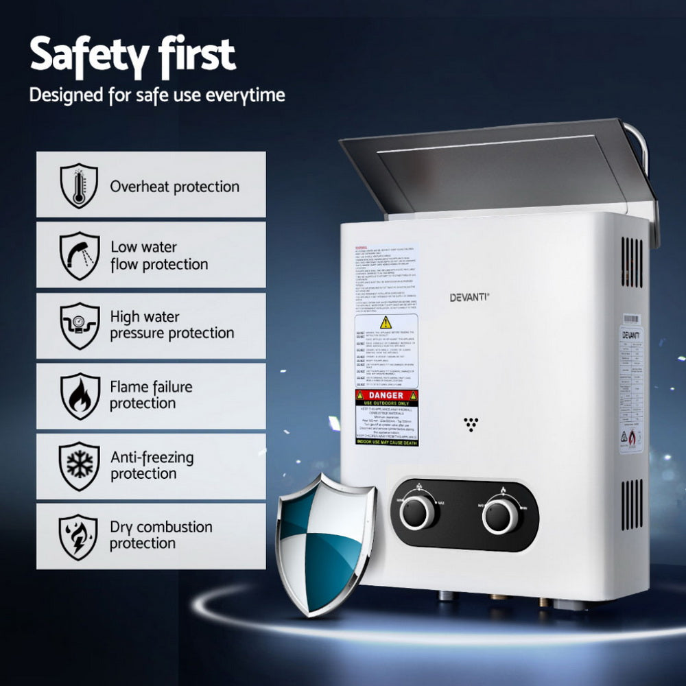 Devanti Portable Gas Water Heater Outdoor Camping Shower White-Outdoor Recreation > Camping > Portable Toilets & Showers-PEROZ Accessories