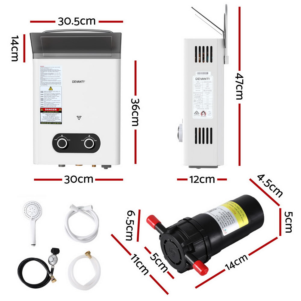 Devanti Portable Gas Water Heater LPG-powered System White With Pump-Outdoor Recreation > Camping > Portable Toilets & Showers-PEROZ Accessories