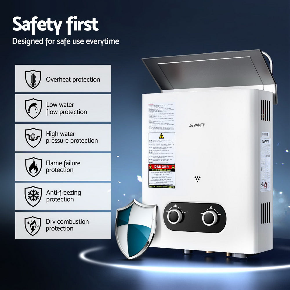 Devanti Portable Gas Water Heater LPG-powered System White With Pump-Outdoor Recreation > Camping > Portable Toilets & Showers-PEROZ Accessories