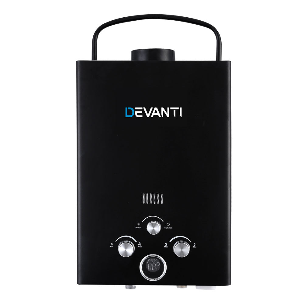Devanti Portable Gas Water Heater 8L/Min LPG System Black-Outdoor > Camping-PEROZ Accessories