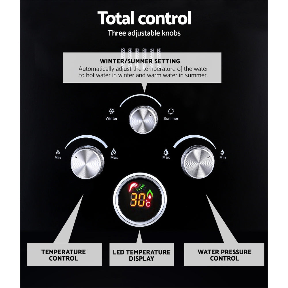 Devanti Portable Gas Water Heater 8L/Min LPG System Black-Outdoor > Camping-PEROZ Accessories