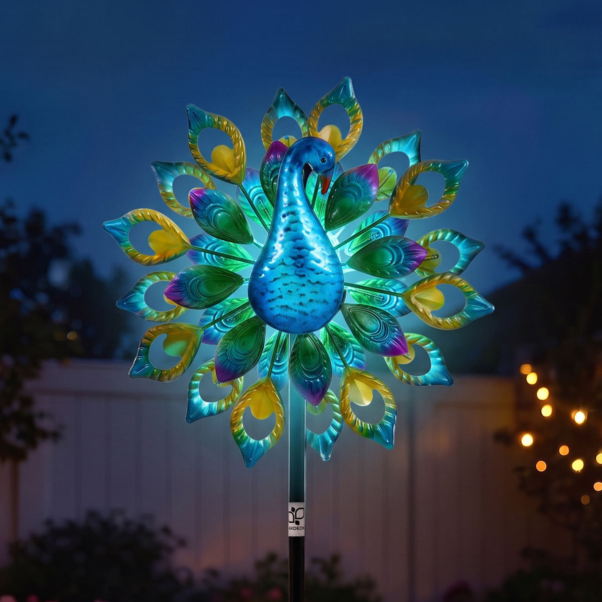 Gardeon Garden Windmill Solar Light Colorful Peacock Metal Spinner 190cm-Home & Garden > Decor > Garden Ornaments-PEROZ Accessories