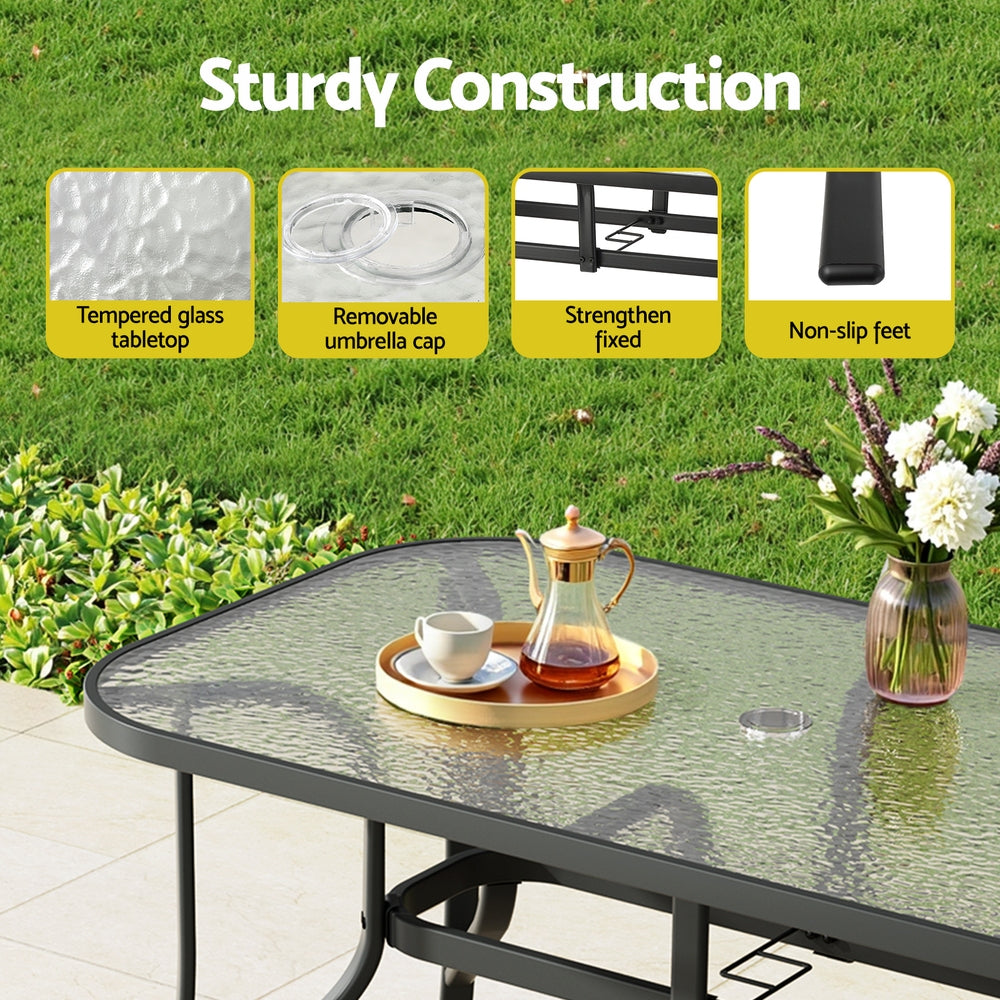 Gardeon 120CM Outdoor Dining Table Steel Parasol Hole Desk Patio Furniture Black-Furniture > Outdoor > Outdoor Tables-PEROZ Accessories