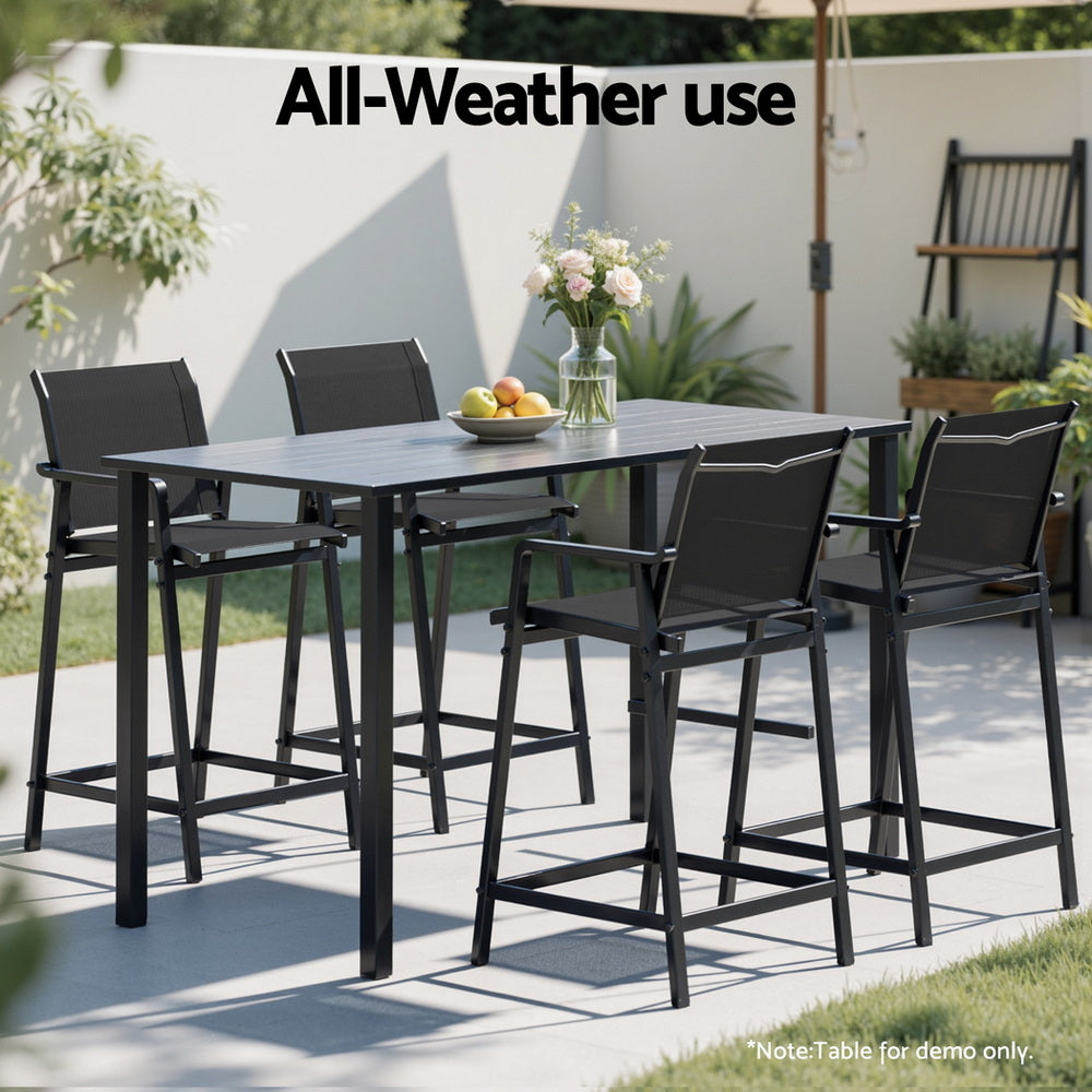 Gardeon 2PC Outdoor Bar Stools Steel Dining Chairs Patio Furniture Garden Black-Furniture > Outdoor > Outdoor Chairs-PEROZ Accessories