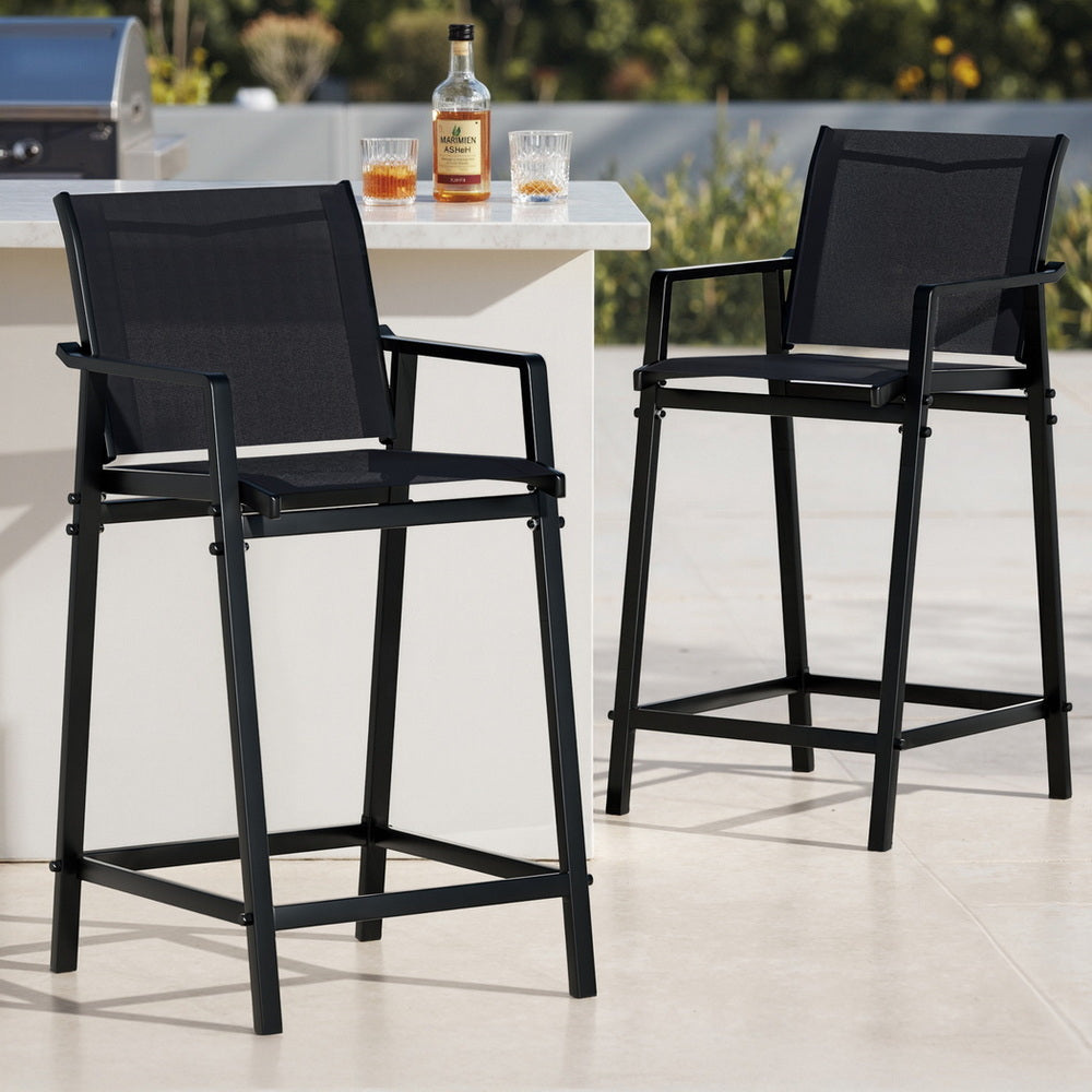 Gardeon 2PC Outdoor Bar Stools Steel Dining Chairs Patio Furniture Garden Black-Furniture > Outdoor > Outdoor Chairs-PEROZ Accessories