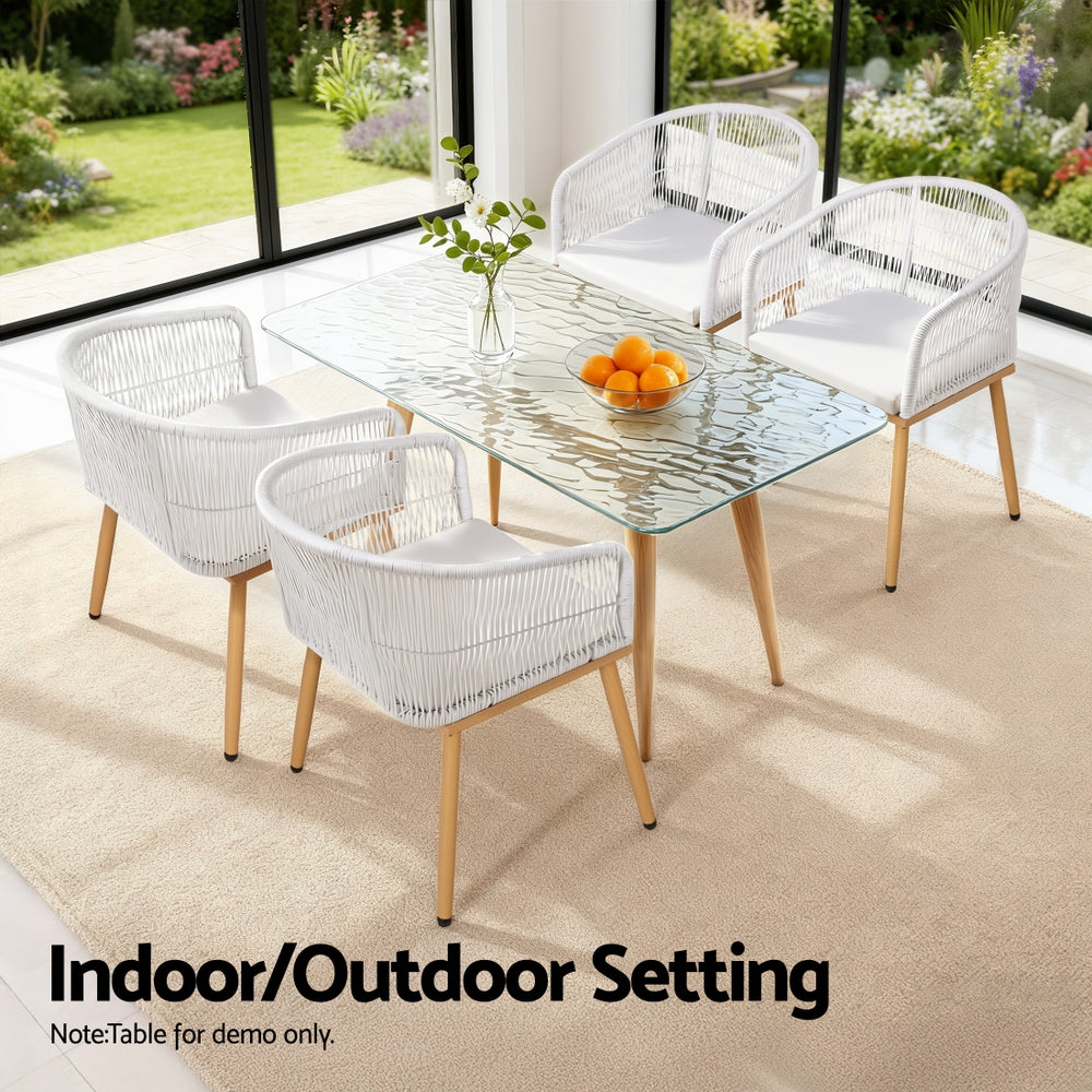 Gardeon 2PC Outdoor Dining Chairs Wicker Chair Patio Furniture Garden Steel White-Furniture > Outdoor > Outdoor Chairs-PEROZ Accessories