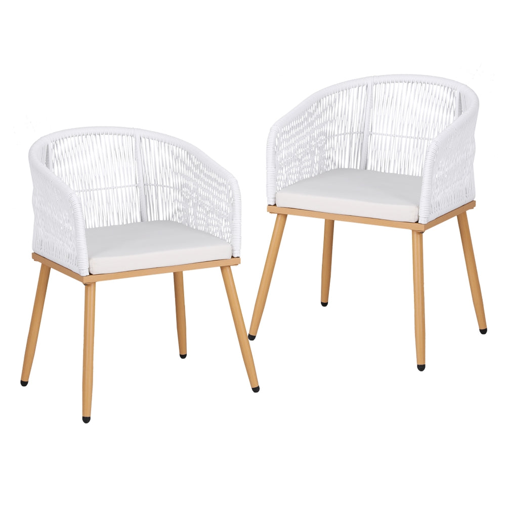 Gardeon 2PC Outdoor Dining Chairs Wicker Chair Patio Furniture Garden Steel White-Furniture > Outdoor > Outdoor Chairs-PEROZ Accessories