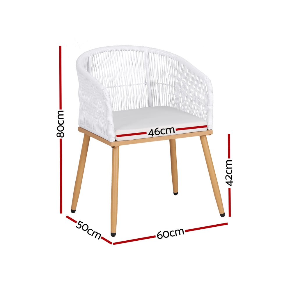Gardeon 2PC Outdoor Dining Chairs Wicker Chair Patio Furniture Garden Steel White-Furniture > Outdoor > Outdoor Chairs-PEROZ Accessories