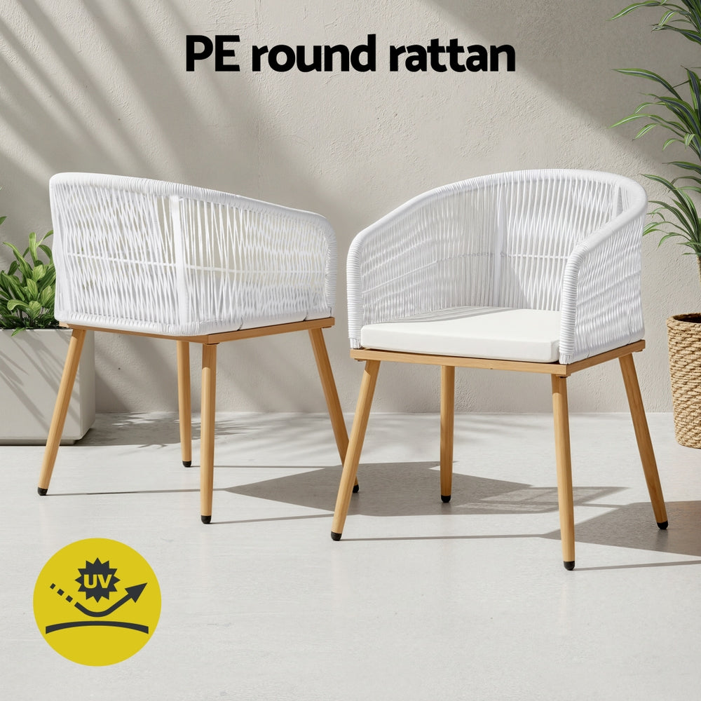 Gardeon 2PC Outdoor Dining Chairs Wicker Chair Patio Furniture Garden Steel White-Furniture > Outdoor > Outdoor Chairs-PEROZ Accessories