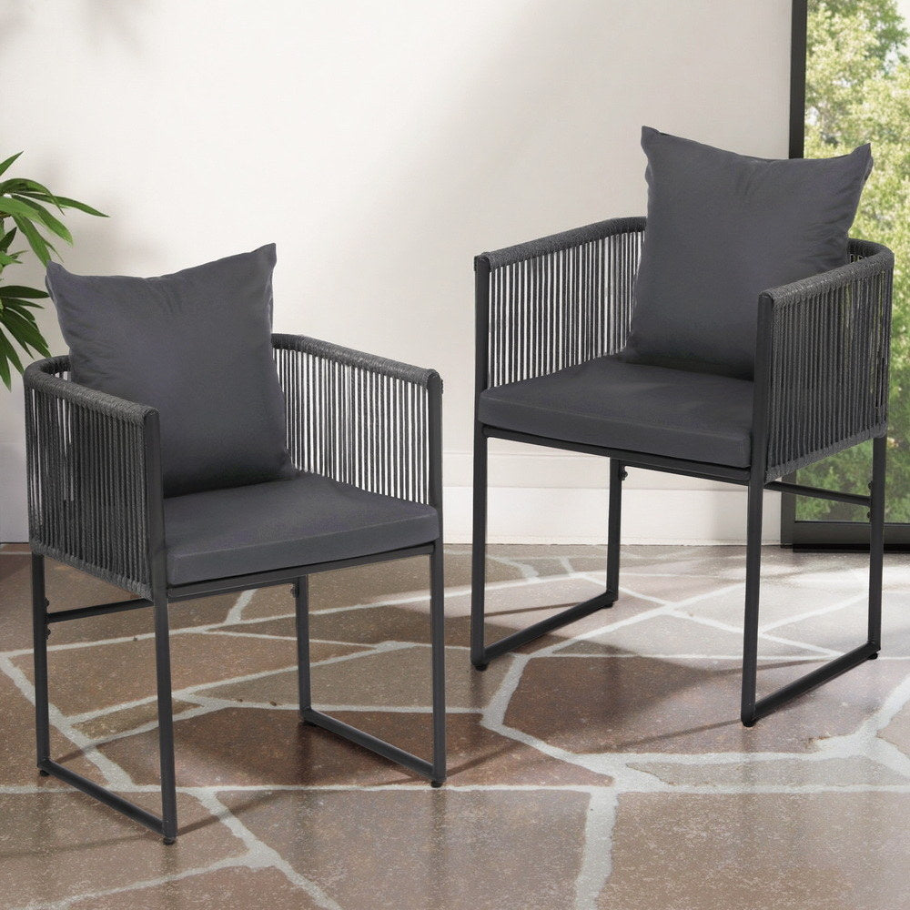 Gardeon 2PC Outdoor Dining Chairs Woven Rope Chair Patio Furniture Garden Steel-Furniture > Outdoor > Outdoor Chairs-PEROZ Accessories