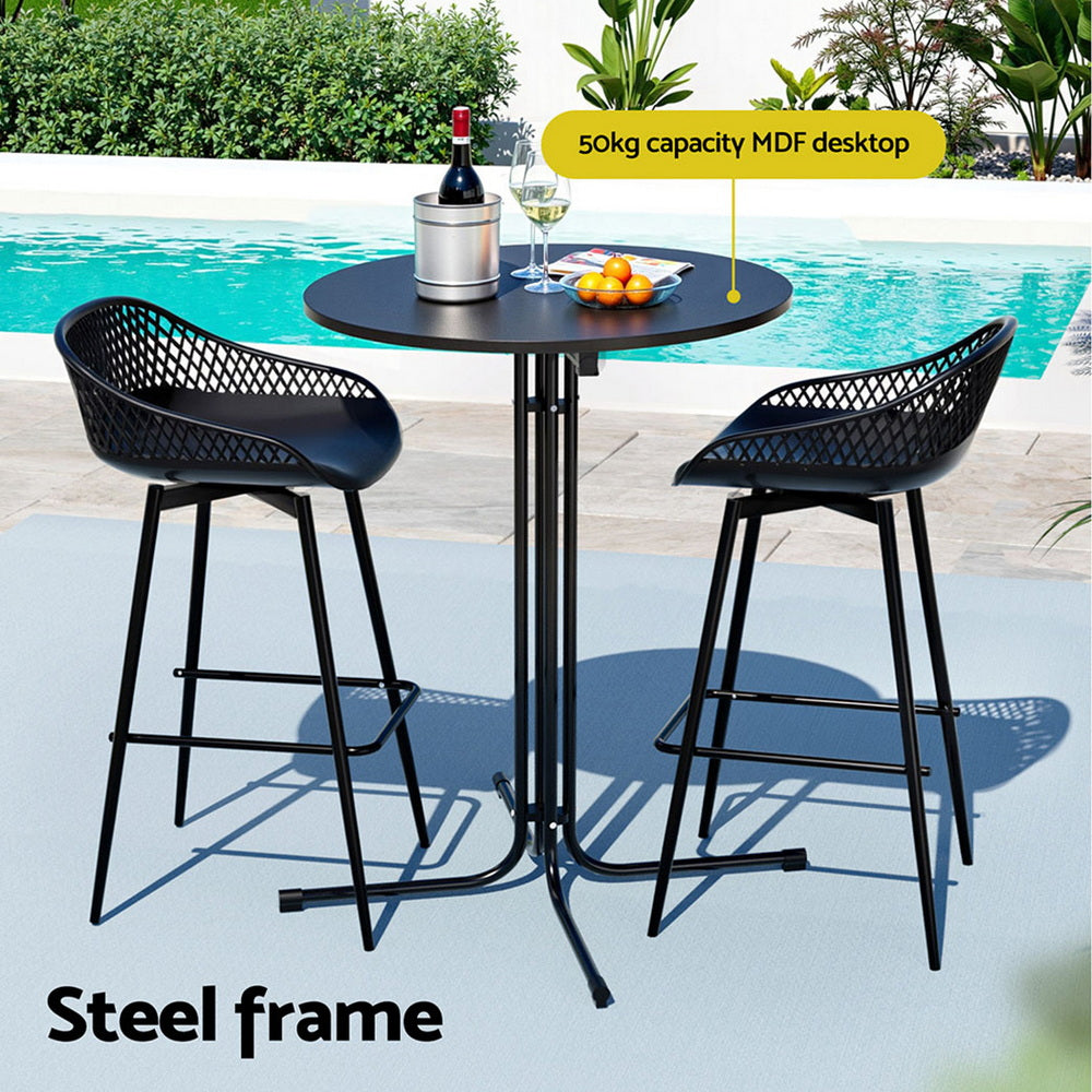 Gardeon 3PC Outdoor Bar Set Stools Dining Chairs Table Patio Furniture Bistro Set Black-Furniture > Outdoor > Outdoor Dining Sets-PEROZ Accessories