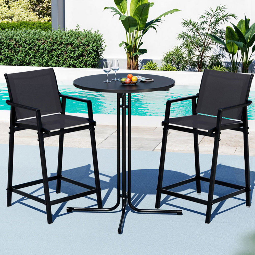 Gardeon 3PC Outdoor Bar Set Stools Dining Chairs Table Patio Furniture Bistro Set Steel Black-Furniture > Outdoor > Outdoor Dining Sets-PEROZ Accessories