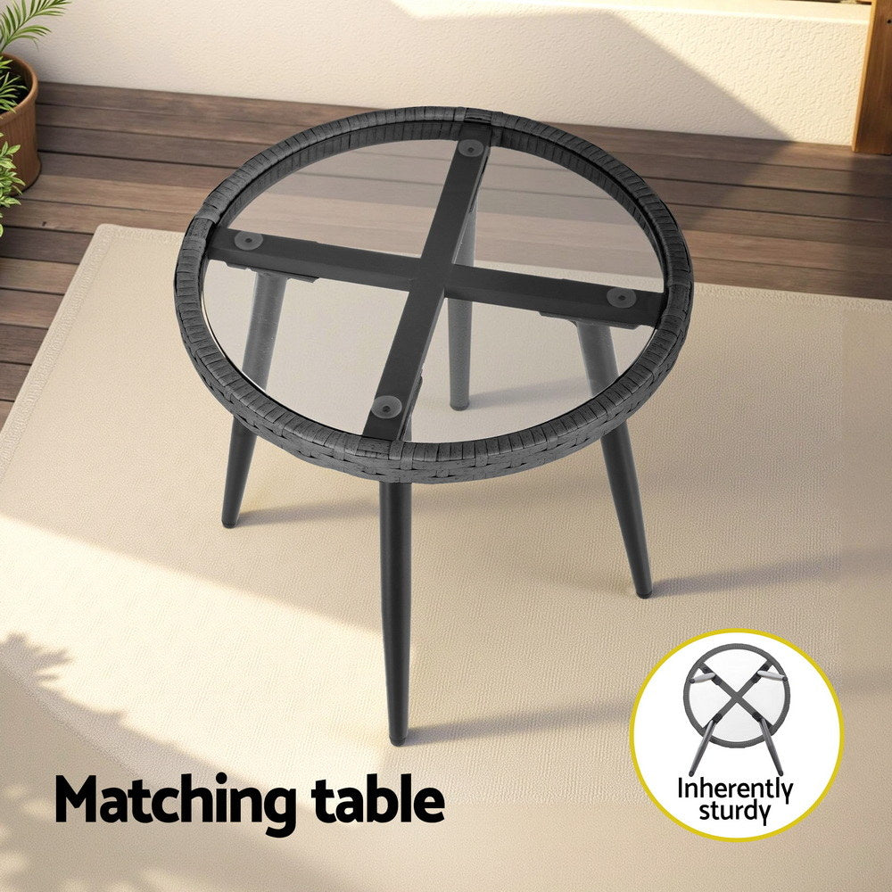 Gardeon 3PC Outdoor Bistro Set Patio Furniture Lounge Setting Table and Chairs Grey-Furniture > Outdoor > Outdoor Sofas & Lounge Sets-PEROZ Accessories