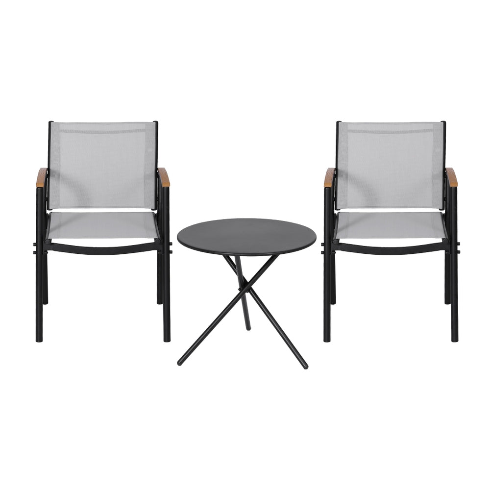 Gardeon 3PC Outdoor Bistro Set Table and Chairs Steel Dining Chair Patio Furniture Textilene-Furniture > Outdoor > Outdoor Dining Sets-PEROZ Accessories