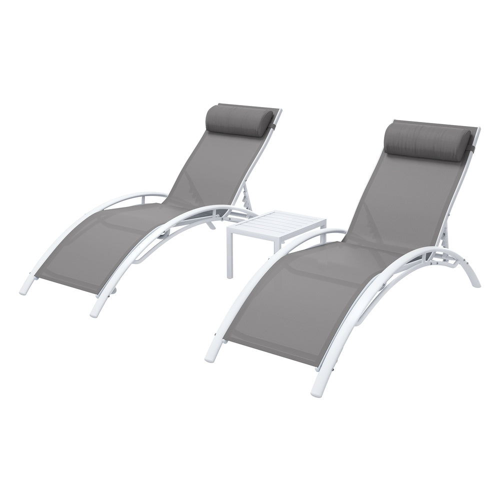 Gardeon 3PC Sun Lounge Outdoor Lounger Table Chairs Steel Patio Furniture Garden-Furniture > Outdoor > Outdoor Sofas & Lounge Sets-PEROZ Accessories