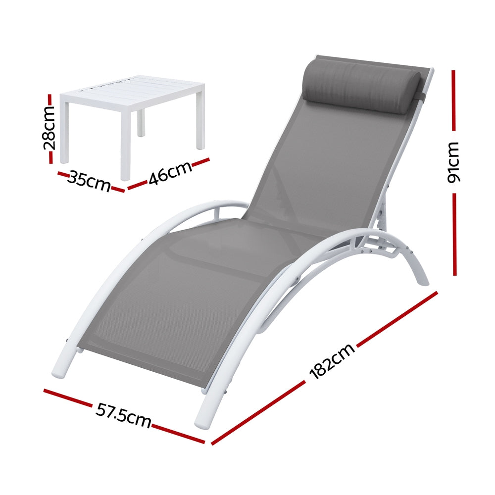 Gardeon 3PC Sun Lounge Outdoor Lounger Table Chairs Steel Patio Furniture Garden-Furniture > Outdoor > Outdoor Sofas & Lounge Sets-PEROZ Accessories
