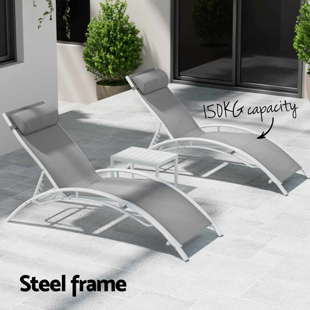 Gardeon 3PC Sun Lounge Outdoor Lounger Table Chairs Steel Patio Furniture Garden-Furniture > Outdoor > Outdoor Sofas & Lounge Sets-PEROZ Accessories