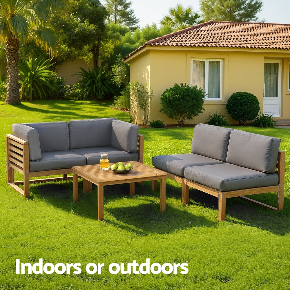 Gardeon 4-Piece Outdoor Sofa Set Wooden Couch Lounge Setting 5PCS-Furniture > Outdoor > Outdoor Sofas & Lounge Sets-PEROZ Accessories