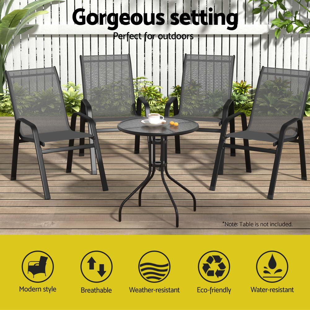 Gardeon 4PC Outdoor Dining Chairs Stackable Lounge Chair Patio Furniture Grey-Furniture > Outdoor > Outdoor Chairs-PEROZ Accessories