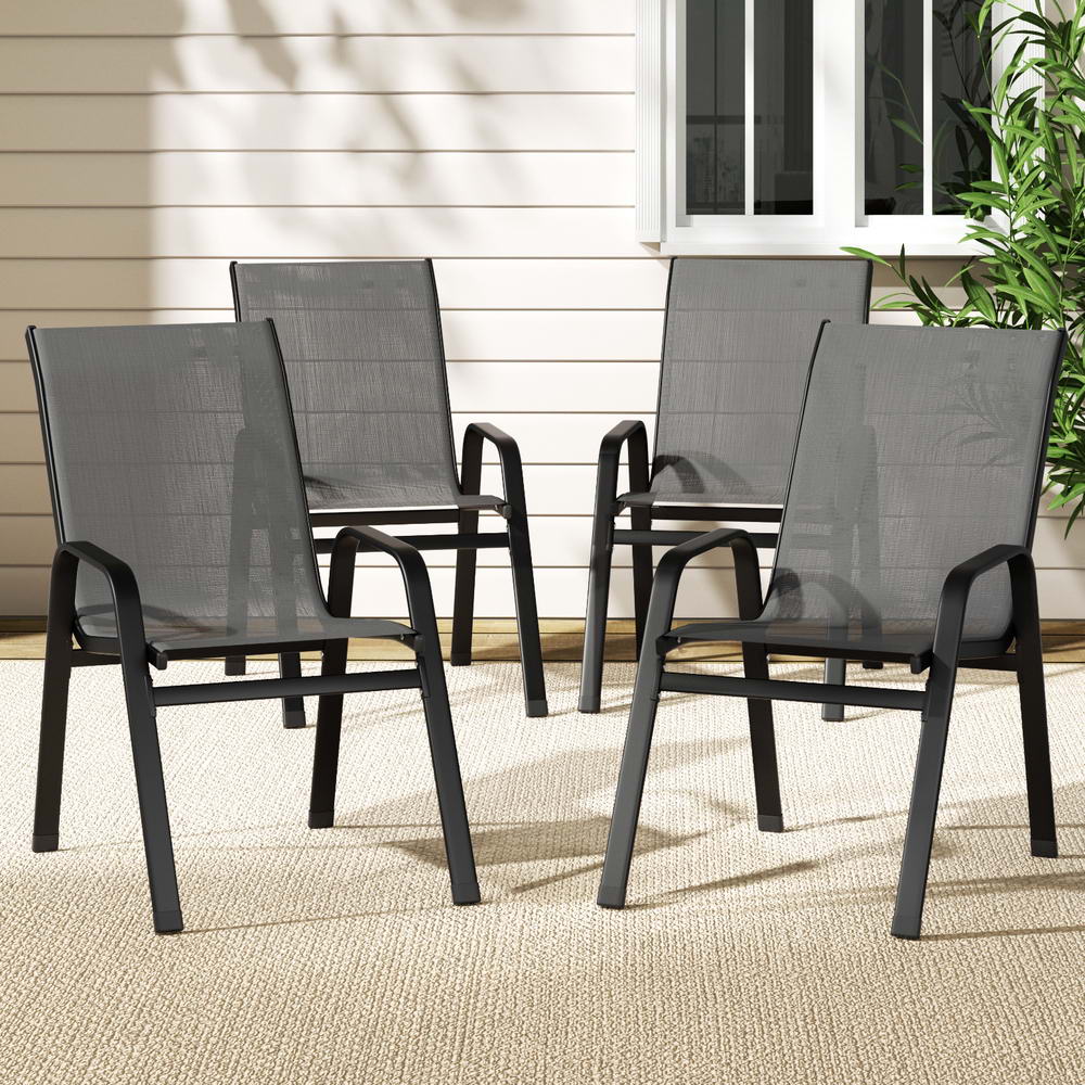 Gardeon 4PC Outdoor Dining Chairs Stackable Lounge Chair Patio Furniture Grey-Furniture > Outdoor > Outdoor Chairs-PEROZ Accessories