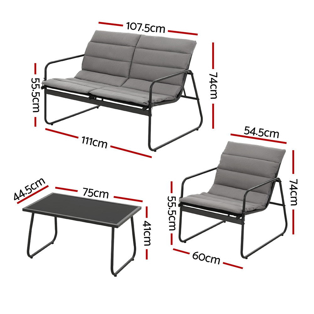 Gardeon 4PCS Outdoor Sofa Set Table and Chairs Cushion textilene Patio Furniture-Furniture > Outdoor > Outdoor Sofas & Lounge Sets-PEROZ Accessories