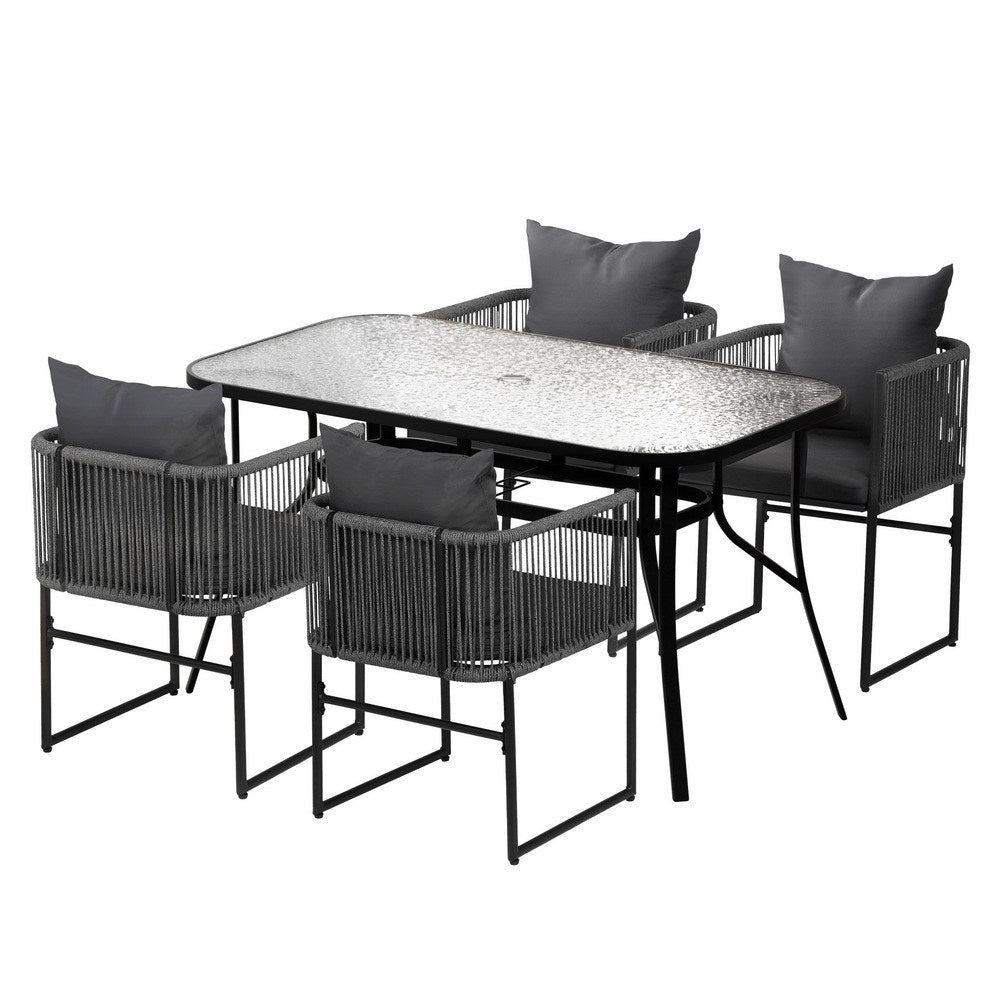 Gardeon 5PC Outdoor Dining Set Table and Chairs Patio Furniture Garden Bistro Set Black-Furniture > Dining > Dining Set-PEROZ Accessories