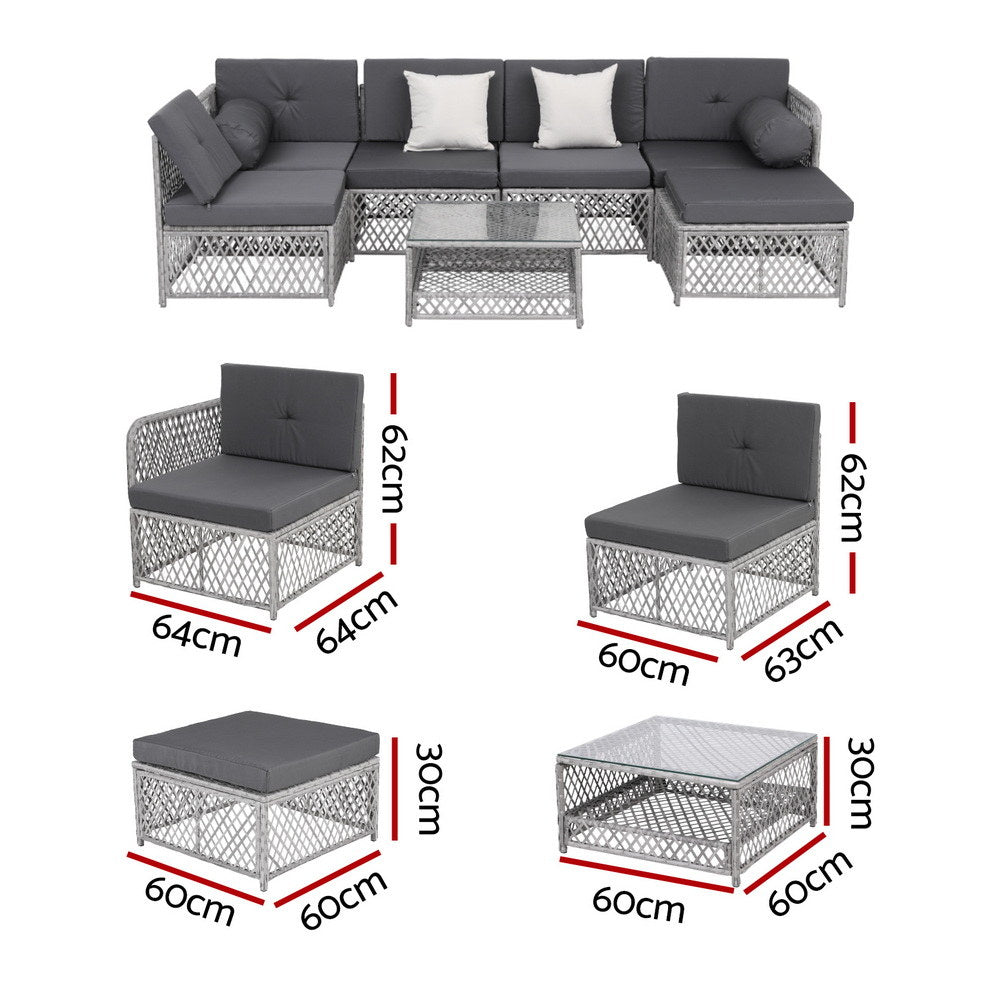 Gardeon 6 Seater Outdoor Sofa Set 7PCS Table Chair Set Garden Rattan Patio Furniture-Furniture > Outdoor > Outdoor Sofas & Lounge Sets-PEROZ Accessories