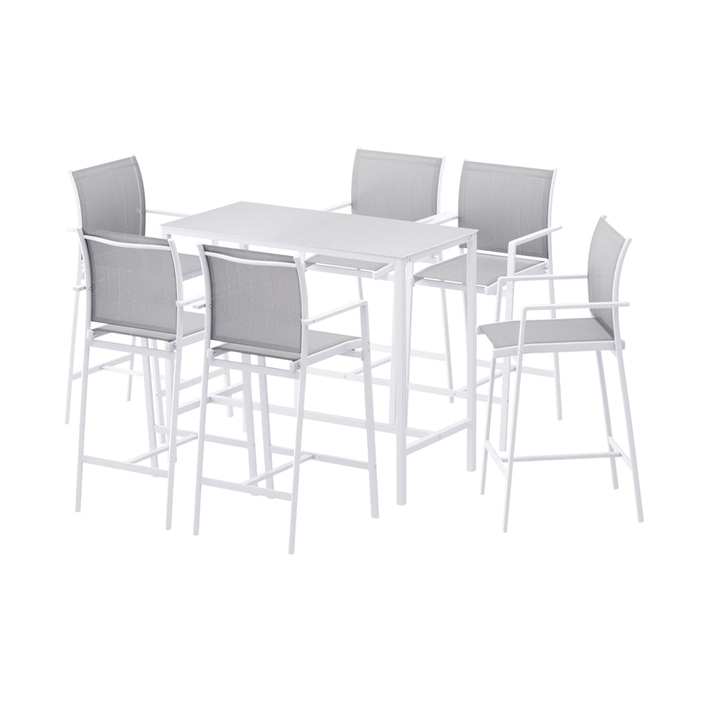 Gardeon 7PCS Outdoor Bar Set Stools Dining Chairs Table Patio Steel Bistro Set White-Furniture > Outdoor > Outdoor Chairs-PEROZ Accessories