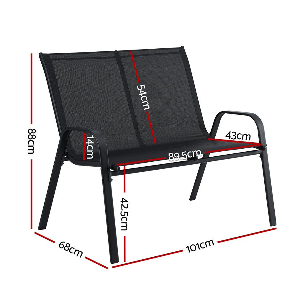 Gardeon Garden Bench Seat Steel Outdoor Patio Park Lounge Backyard Chair Black-Furniture > Outdoor > Outdoor Chairs-PEROZ Accessories