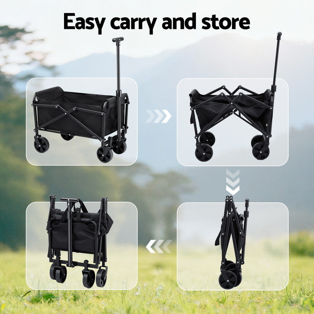 Gardeon Garden Cart Folding Trolley Camping Wagon Barrow Outdoor Beach Black-Home & Garden > Garden Tools > Spreaders & Wheelbarrows-PEROZ Accessories