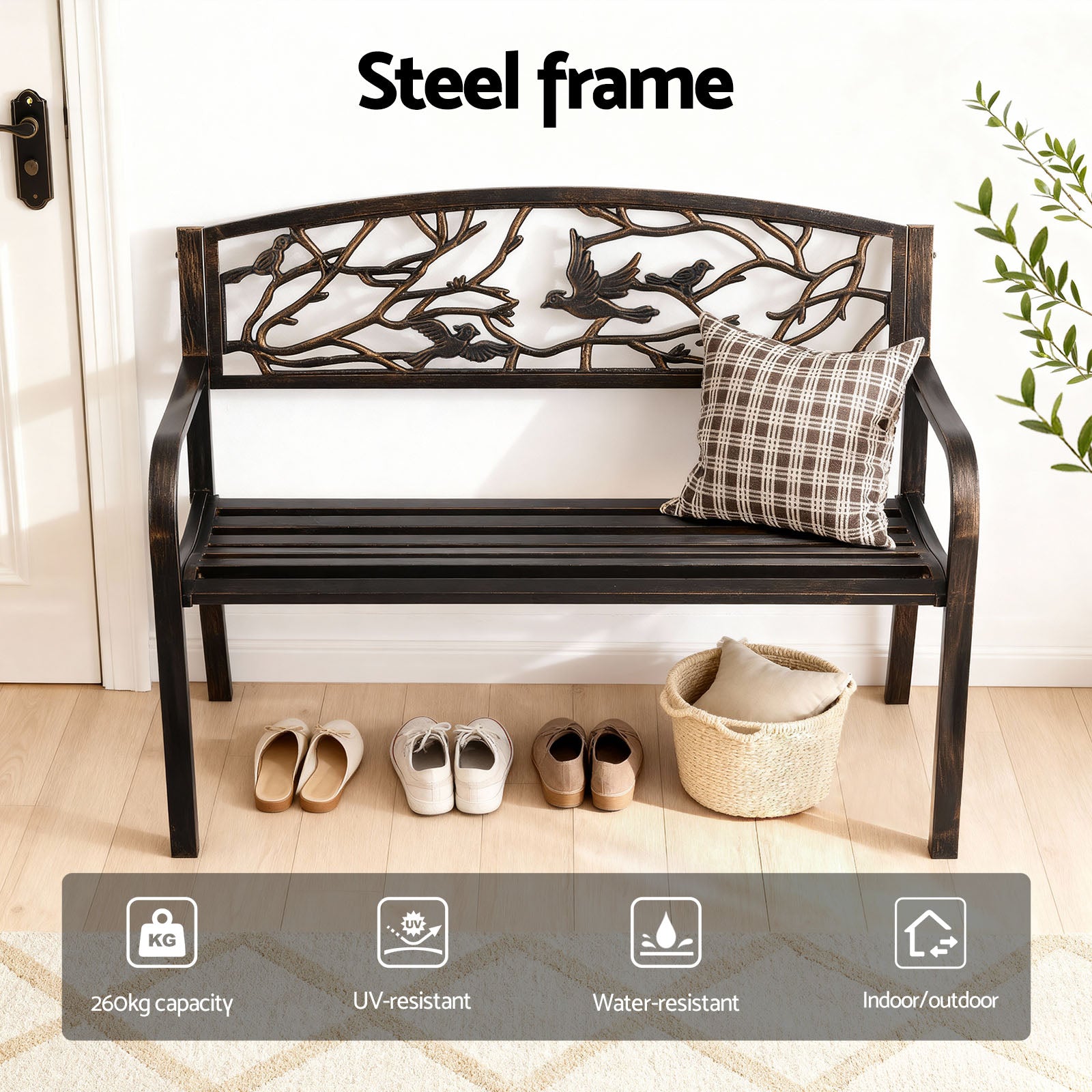 Gardeon Outdoor Bench Seat Garden Steel Outdoor Furniture 3 Seater Park Bronze-Furniture > Outdoor > Outdoor Benches-PEROZ Accessories