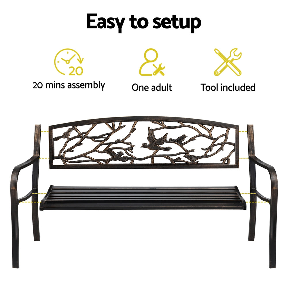 Gardeon Outdoor Bench Seat Garden Steel Outdoor Furniture 3 Seater Park Bronze-Furniture > Outdoor > Outdoor Benches-PEROZ Accessories