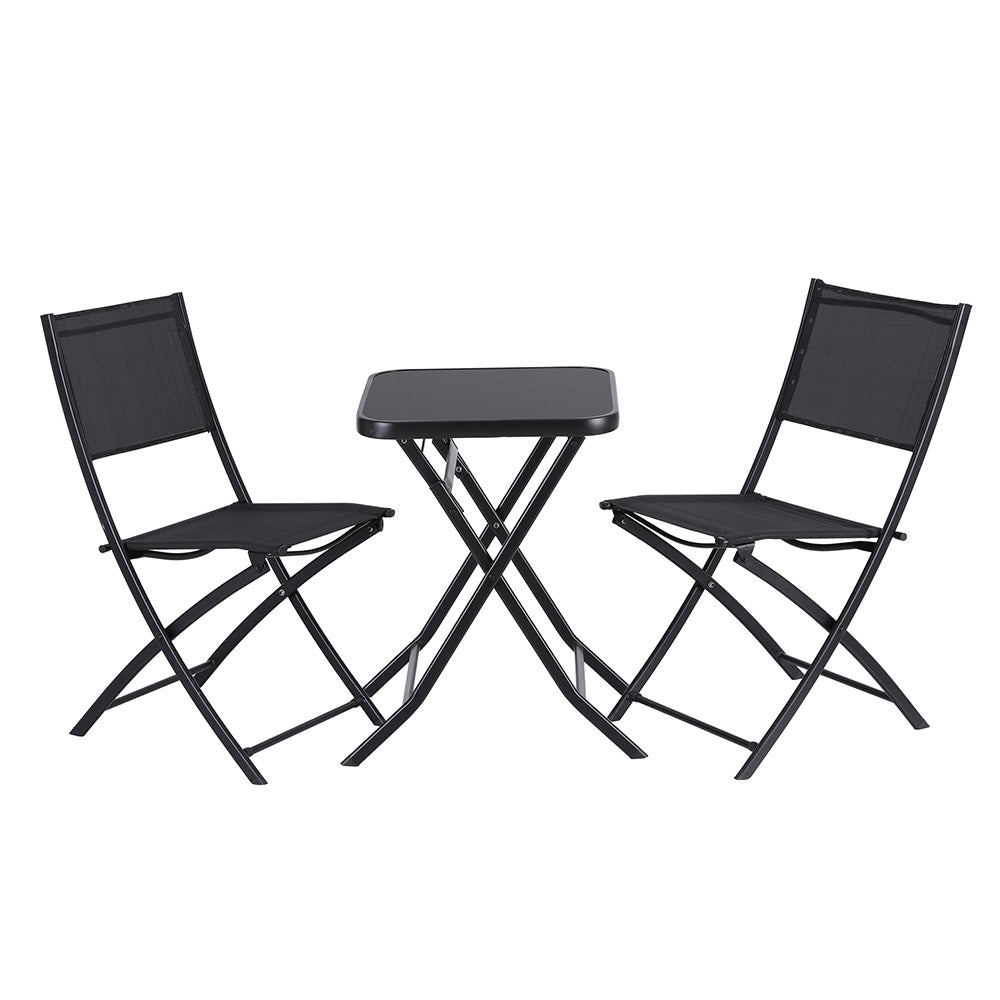 Gardeon Outdoor Bistro Set Folding Table and Chairs Patio Furniture Garden Steel Black-Furniture > Outdoor > Outdoor Sofas & Lounge Sets-PEROZ Accessories