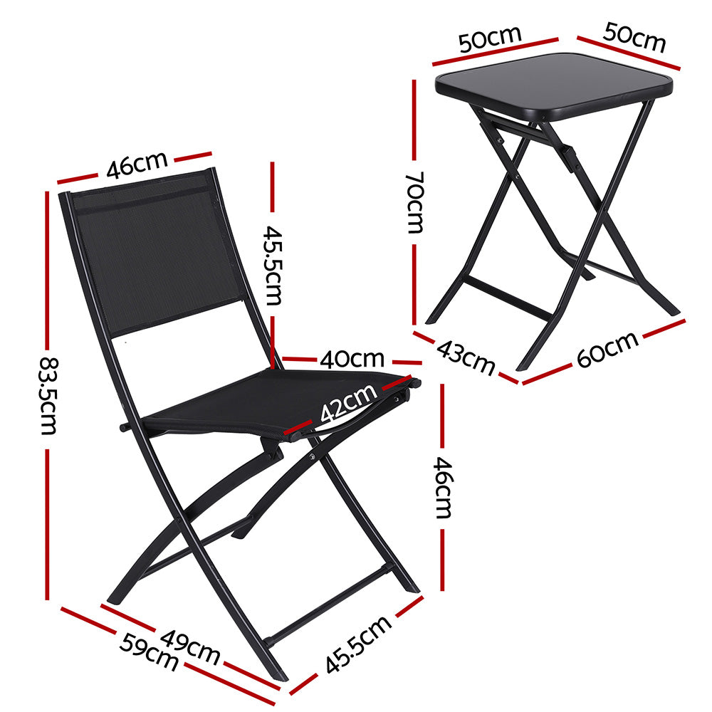 Gardeon Outdoor Bistro Set Folding Table and Chairs Patio Furniture Garden Steel Black-Furniture > Outdoor > Outdoor Sofas & Lounge Sets-PEROZ Accessories