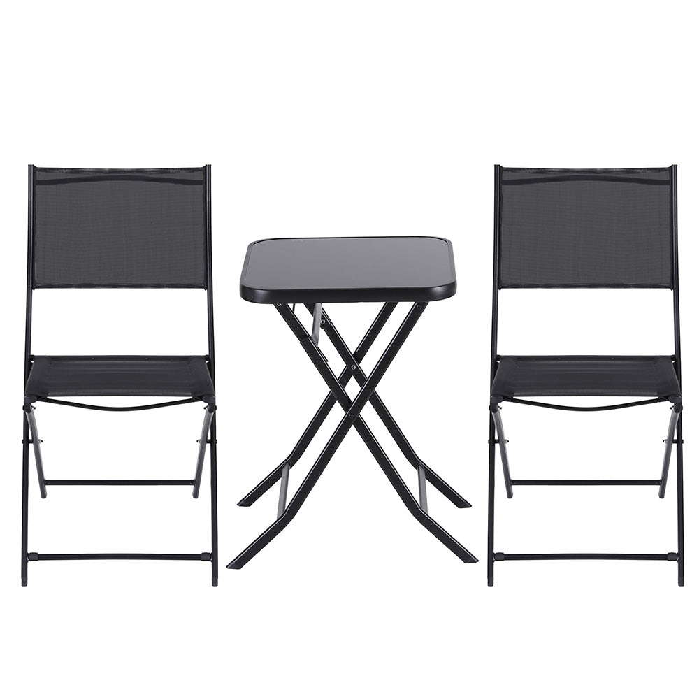 Gardeon Outdoor Bistro Set Folding Table and Chairs Patio Furniture Garden Steel Black-Furniture > Outdoor > Outdoor Sofas & Lounge Sets-PEROZ Accessories