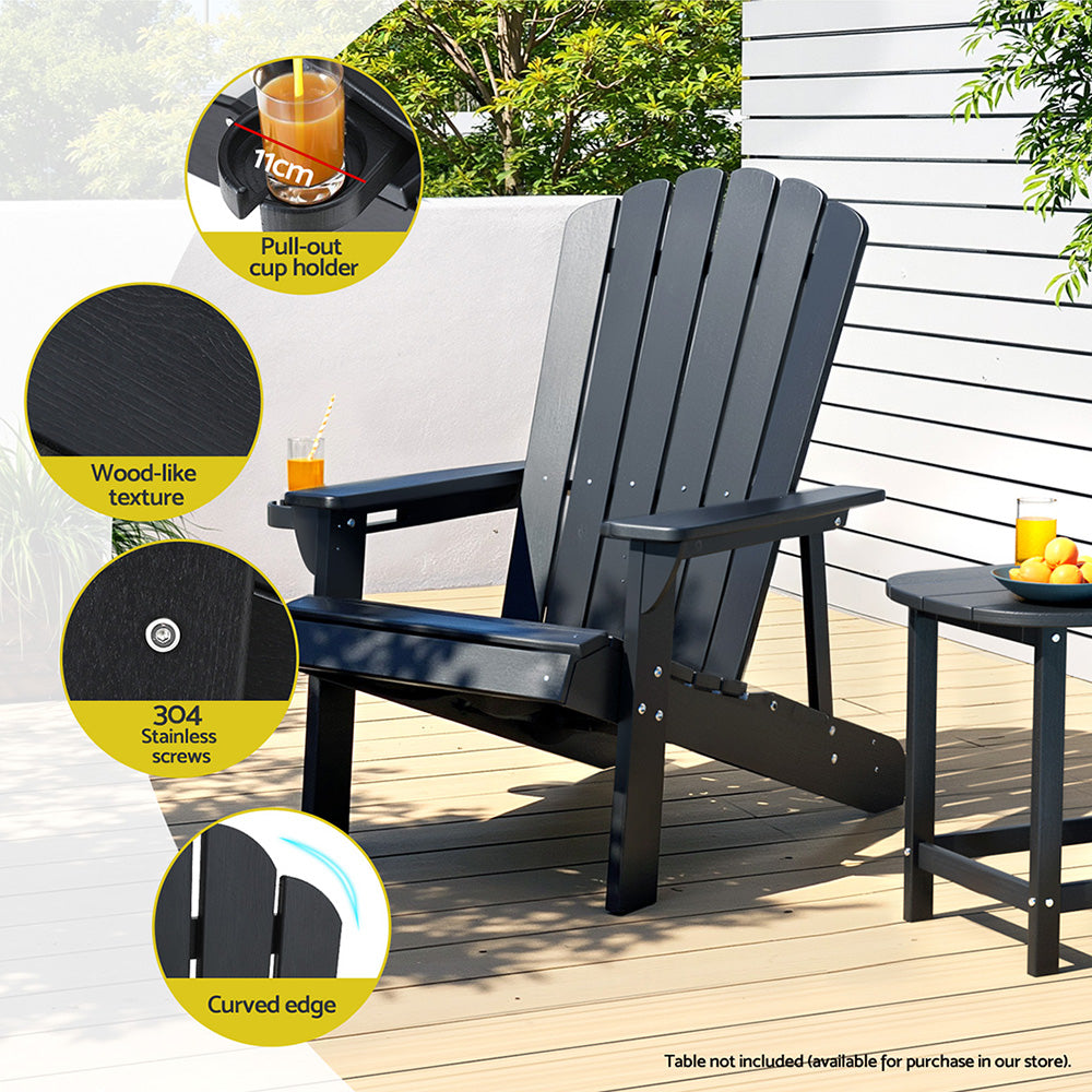 Gardeon Outdoor Chairs HDPE Adirondack Beach Chair Sun Lounge Patio Furniture Garden Black-Furniture > Outdoor > Outdoor Chairs-PEROZ Accessories