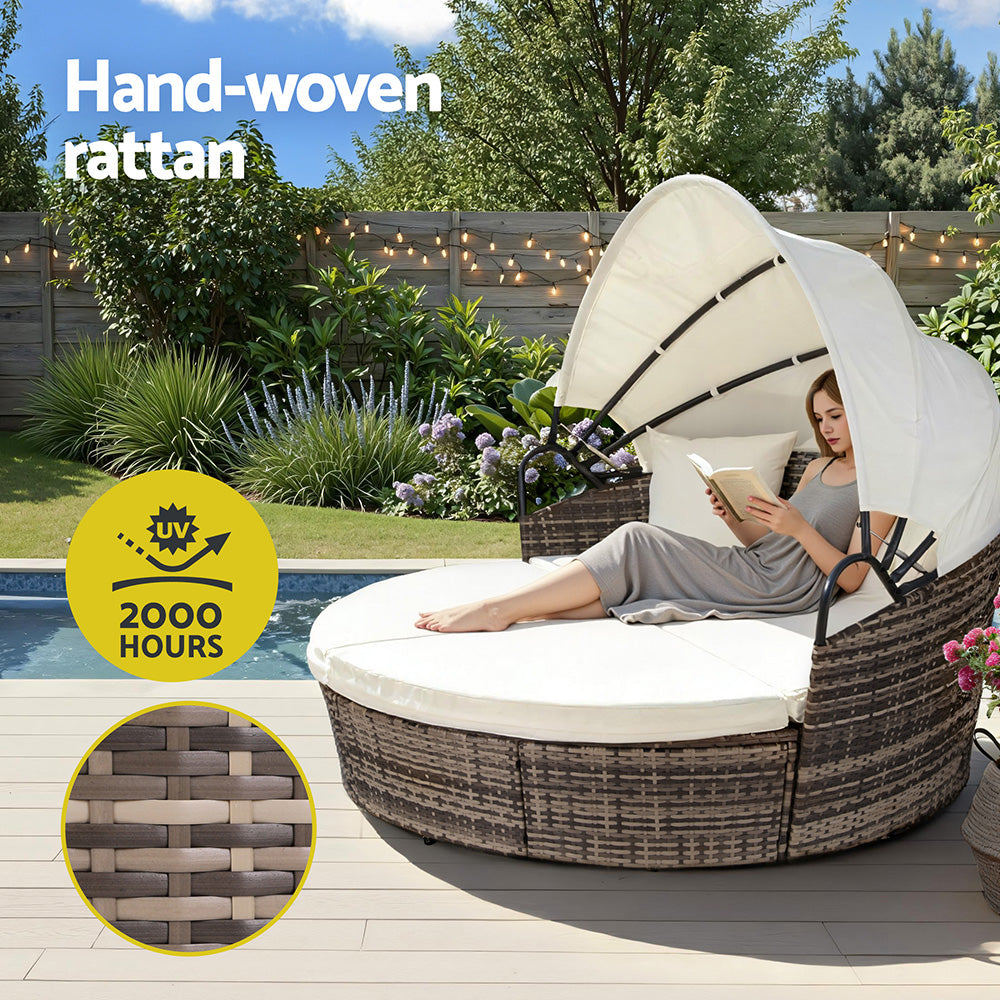 Gardeon Outdoor Day Bed Sun Lounge Setting Wicker Lounger Furniture Patio Beige Set of 3-Furniture > Sofas > Sofas & Sofa Beds-PEROZ Accessories
