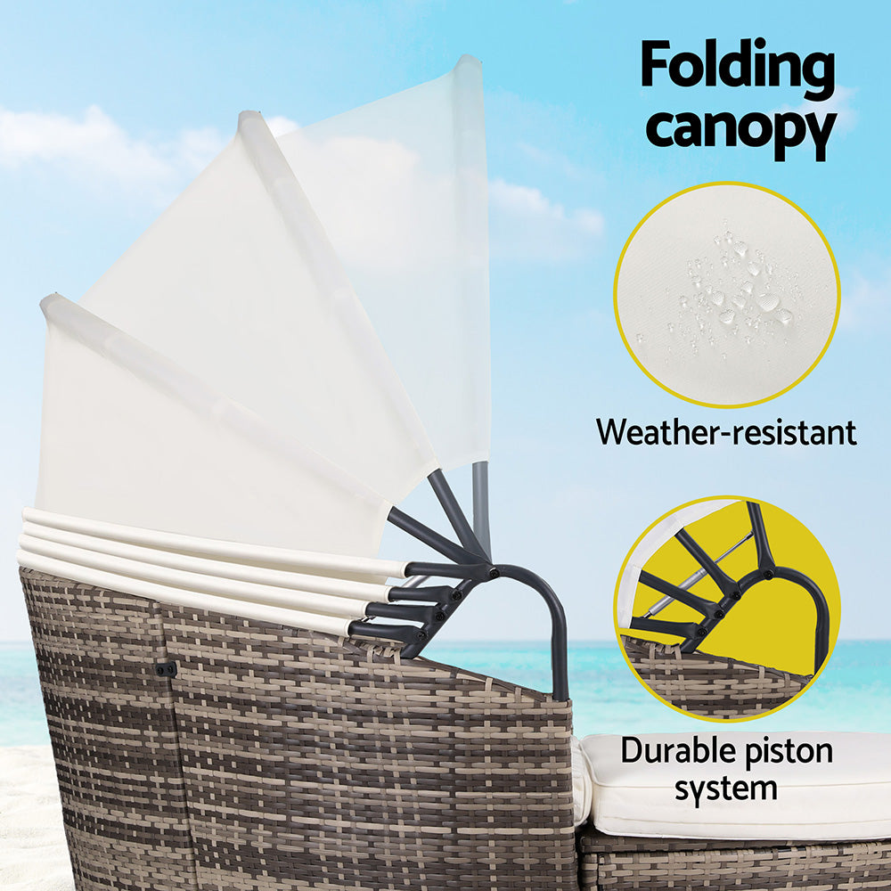 Gardeon Outdoor Day Bed Sun Lounge Setting Wicker Lounger Furniture Patio Beige Set of 3-Furniture > Sofas > Sofas & Sofa Beds-PEROZ Accessories