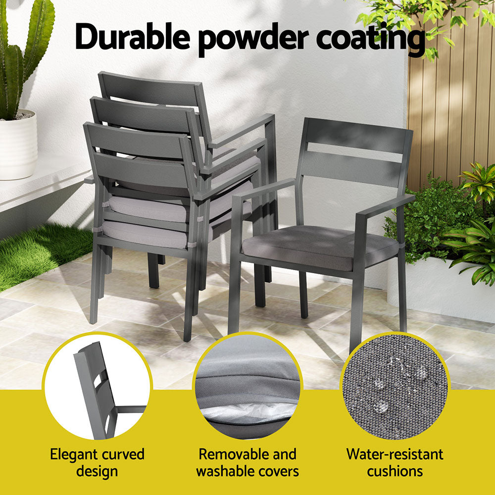 Gardeon Outdoor Dining Set 7 Piece Aluminum Table Chairs Setting Black-Furniture > Outdoor > Outdoor Dining Sets-PEROZ Accessories
