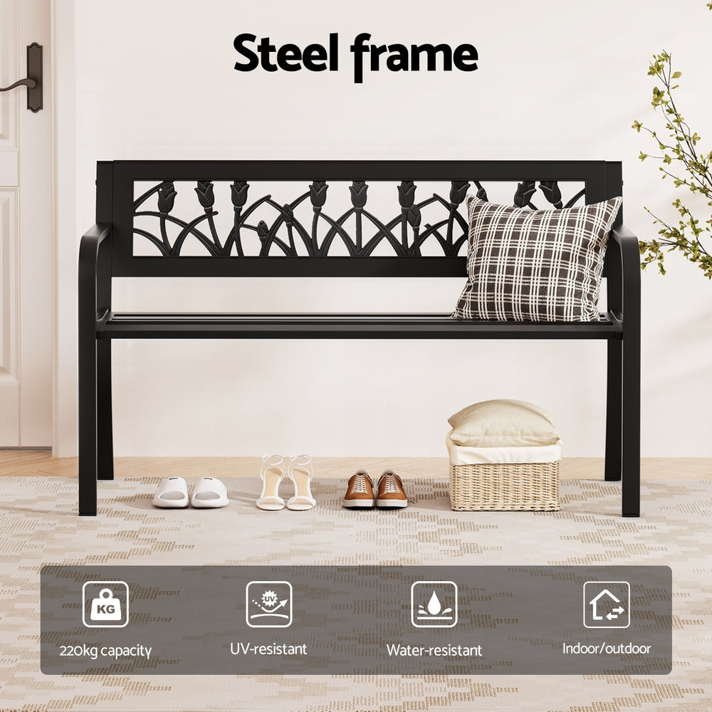 Gardeon Outdoor Garden Bench Seat Outdoor Furniture Steel 2 Seater Park Black-Furniture > Outdoor > Outdoor Benches-PEROZ Accessories