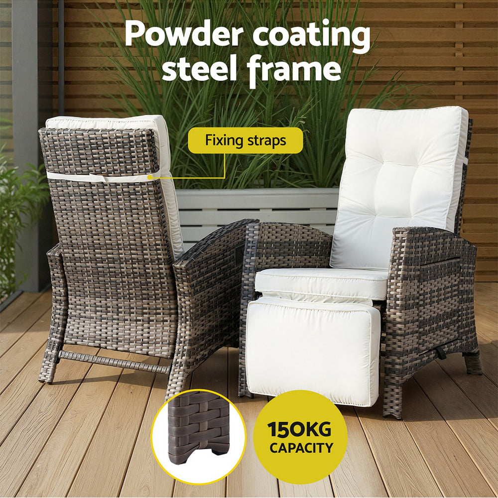 Gardeon Outdoor Recliner Chairs Sun lounge Wicker Lounger Patio Furniture Adjustable Brown-Furniture > Outdoor > Outdoor Chairs-PEROZ Accessories