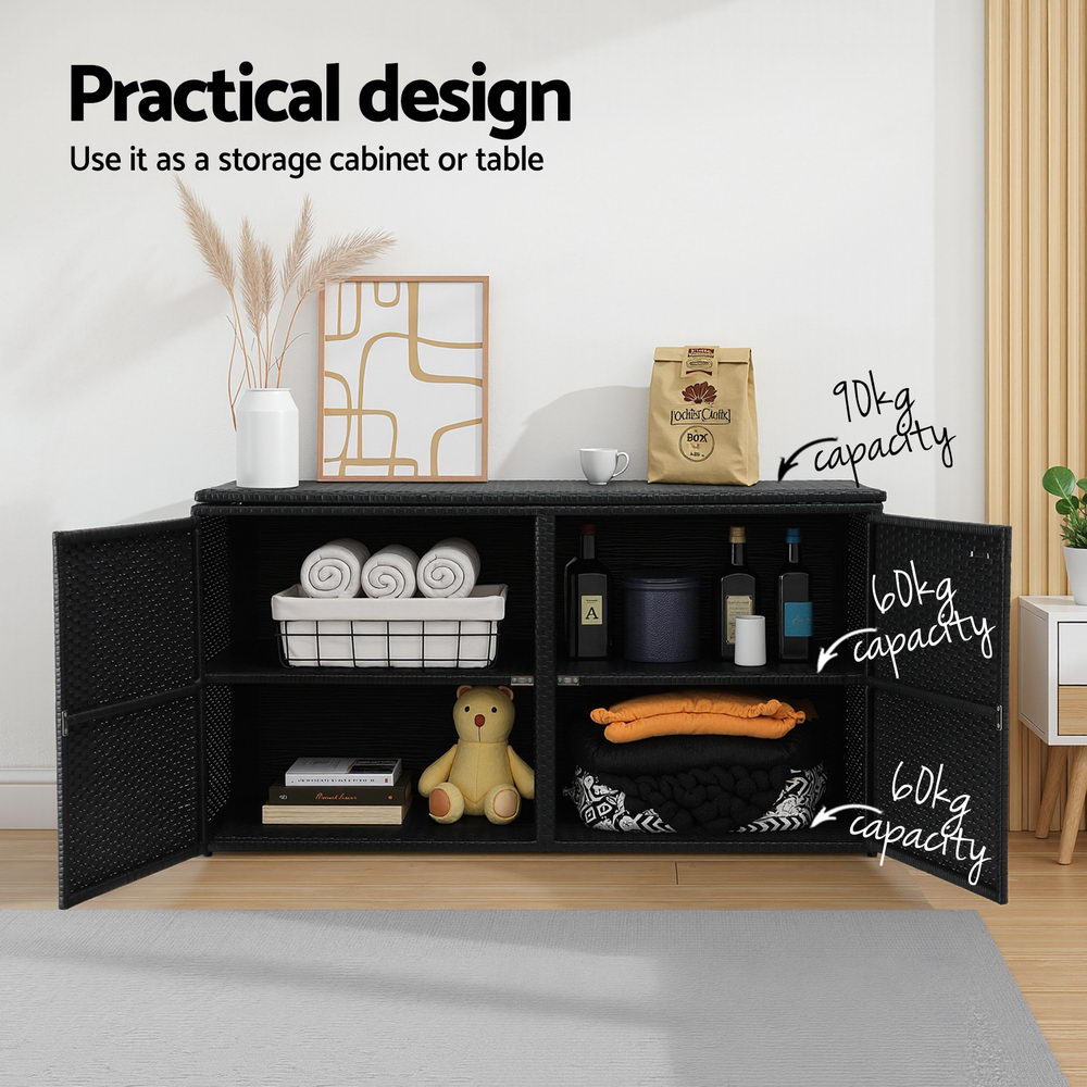 Gardeon Outdoor Storage Cabinet Box Deck Wicker Shelf Chest Garden Shed Tools Black-Furniture > Outdoor > Outdoor Storage Boxes-PEROZ Accessories