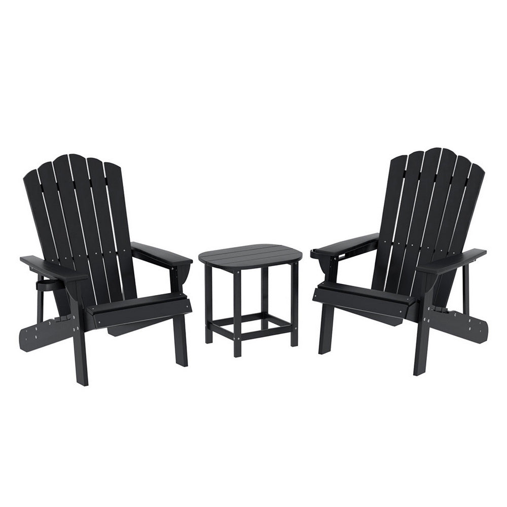 Gardeon Outdoor Table and Chairs HDPE Adirondack Beach Chair Sun Lounge Patio Furniture Garden Black-Furniture > Outdoor > Outdoor Chairs-PEROZ Accessories
