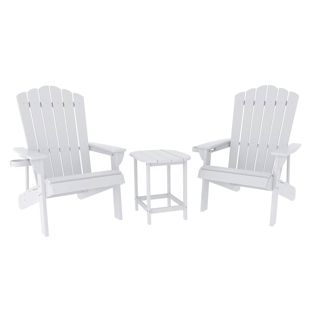Gardeon Outdoor Table and Chairs HDPE Adirondack Beach Chair Sun Lounge Patio Furniture Garden White-Furniture > Outdoor > Outdoor Chairs-PEROZ Accessories