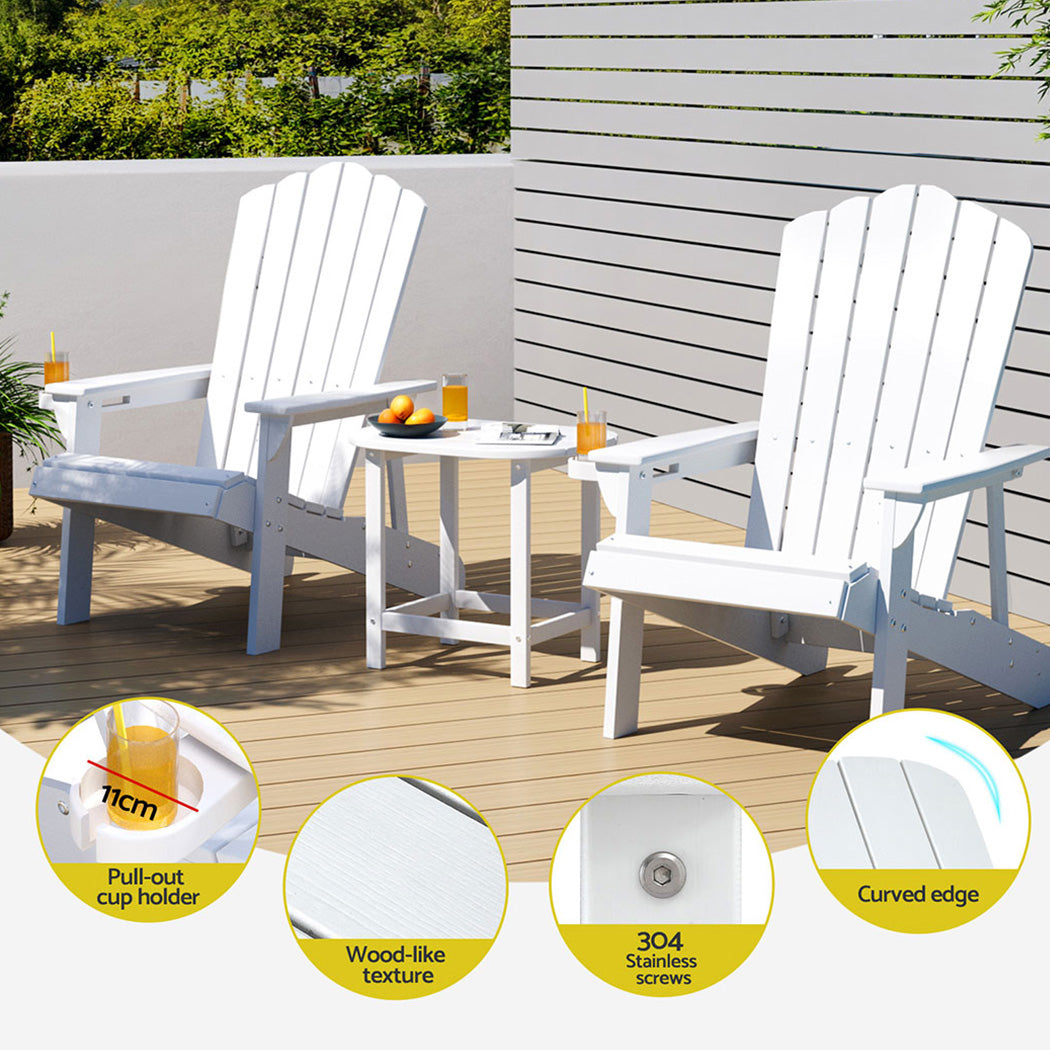 Gardeon Outdoor Table and Chairs HDPE Adirondack Beach Chair Sun Lounge Patio Furniture Garden White-Furniture > Outdoor > Outdoor Chairs-PEROZ Accessories