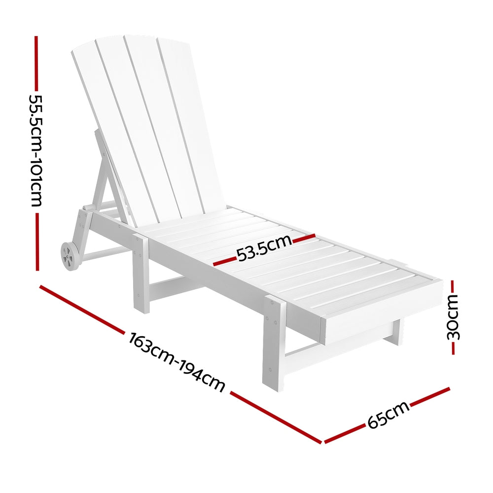 Gardeon Sun Lounge Beach Chair HDPE Adirondack Lounger Patio Outdoor Furniture with Wheels White-Furniture > Outdoor > Outdoor Tables-PEROZ Accessories