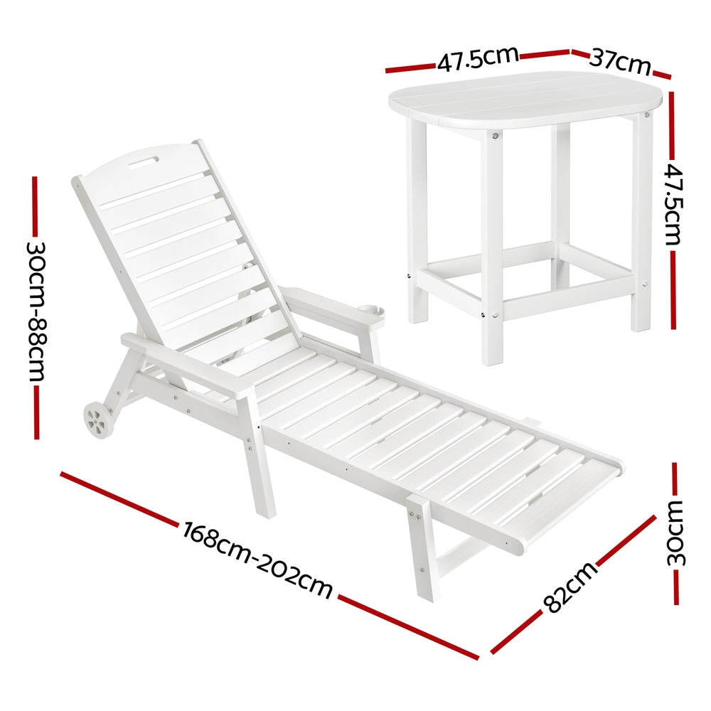 Gardeon Sun Lounge Lounger Beach Chair HDPE Patio Outdoor Furniture with Wheels White-Furniture > Outdoor > Outdoor Chairs-PEROZ Accessories